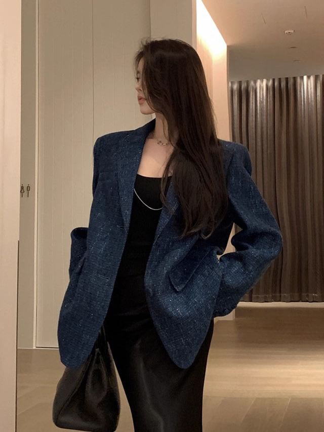 Notch Lapel Tweed Single-Breasted Blazer