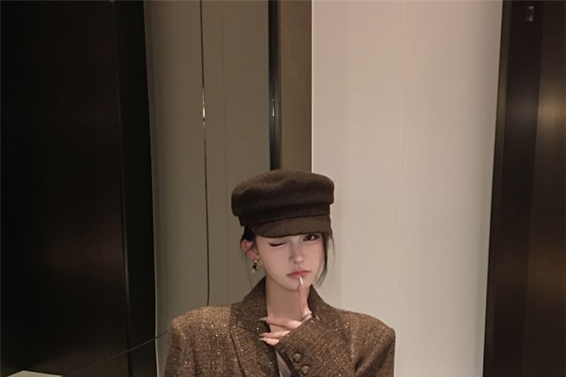 Notch Lapel Tweed Single-Breasted Blazer