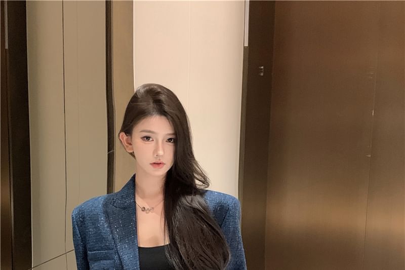 Notch Lapel Tweed Single-Breasted Blazer