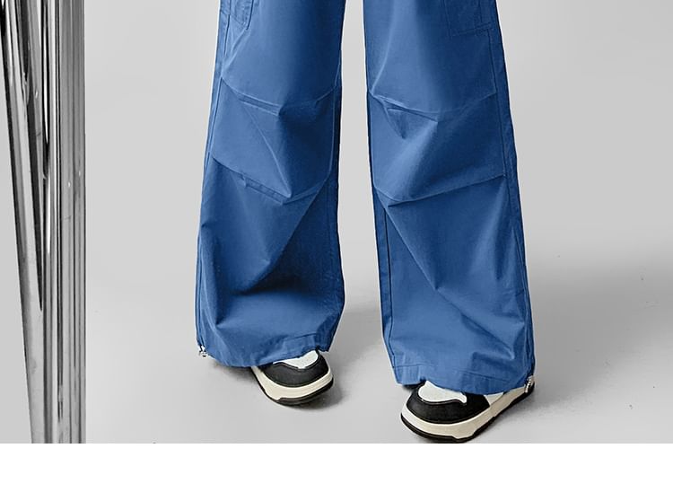 Drawstring Waist Plain Wide Leg Cargo Pants (Various Designs)