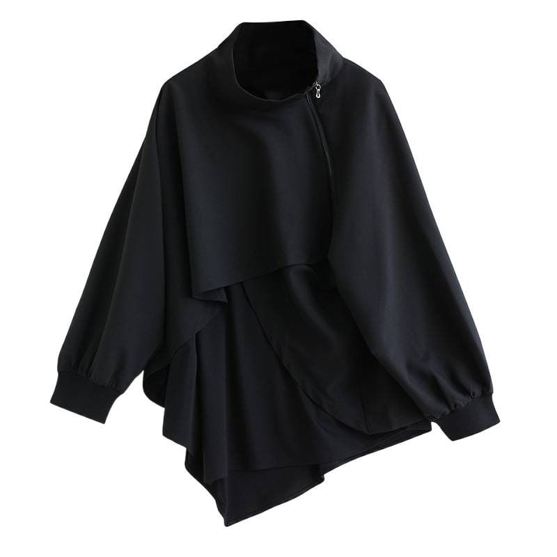Asymmetric Zip Accent Long Sleeve Blouse & High Waist Paneled Midi A-Line Skirt