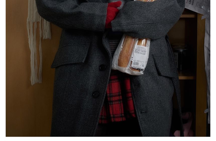 Lapel Wool Coat with Sash