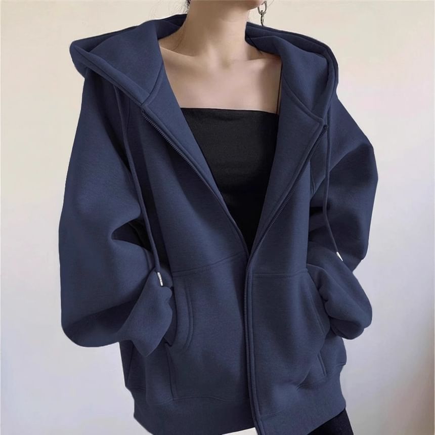 Plain Zip-Front Hoodie