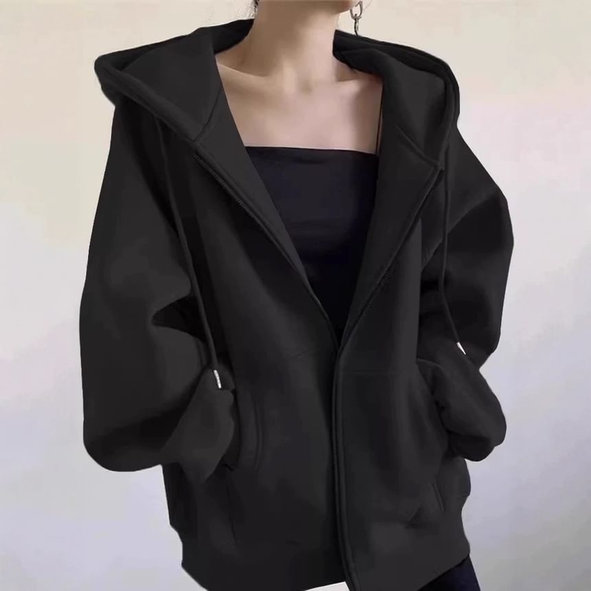 Plain Zip-Front Hoodie