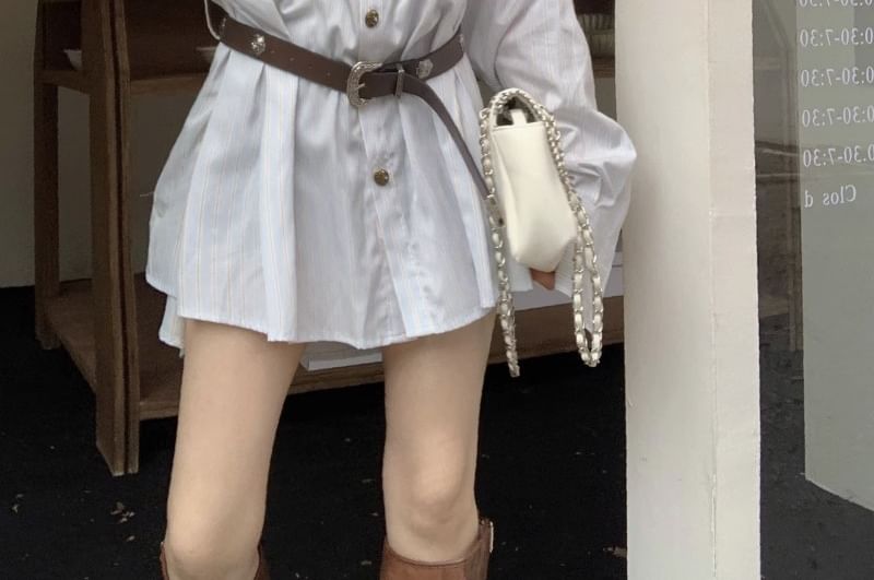 Oversized Striped Shirt with Belt and Long Sleeves Set