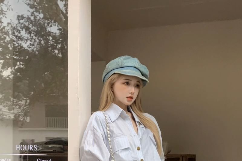 Oversized Striped Shirt with Belt and Long Sleeves Set
