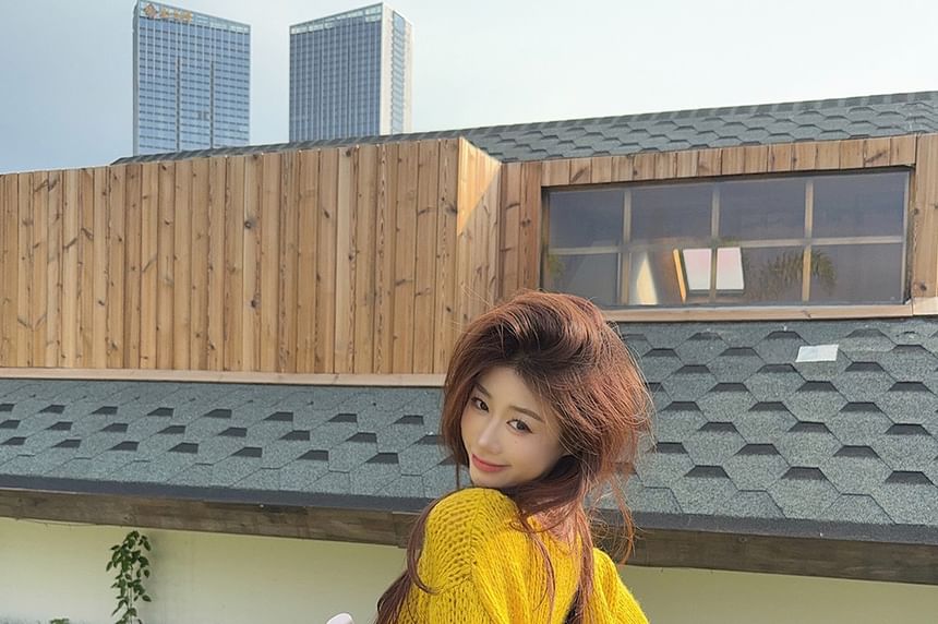 Oversized Sweater with V-Neck and Solid Pattern