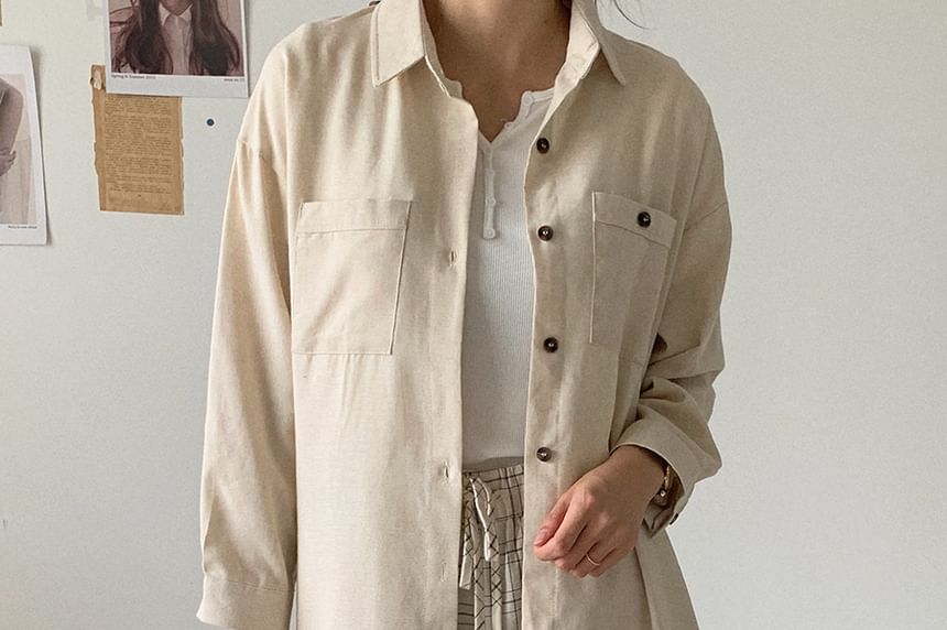 Button-Front Midi Tunic Shirt Dress & Belt Long Sleeve Set