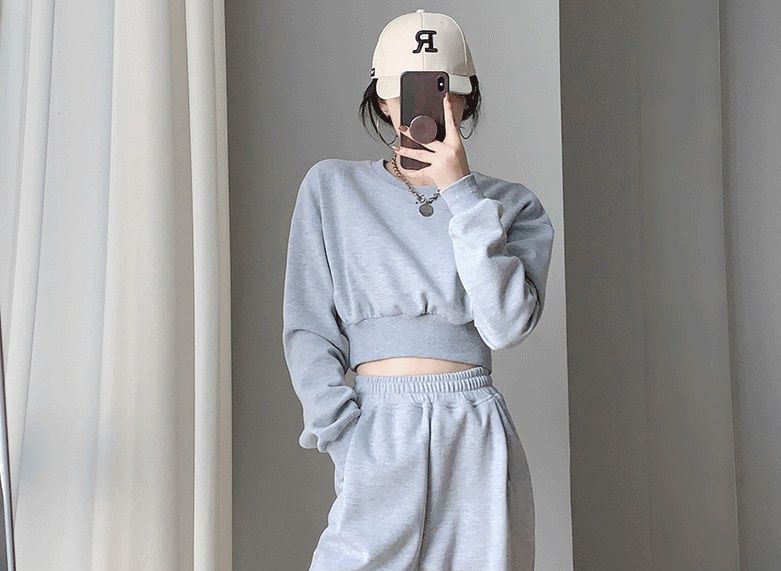 Plain Crew Neck Crop Sweatshirt