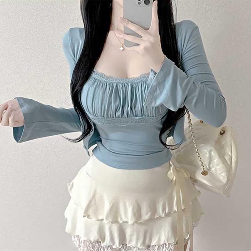 Lace Trim Ruched Scoop Neck Crop Cami & Cardigan Set