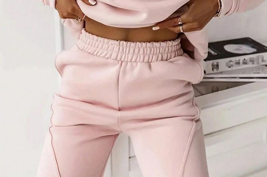 Half-Zip Plain Pullover & Elastic-Waist Harem Pants Set
