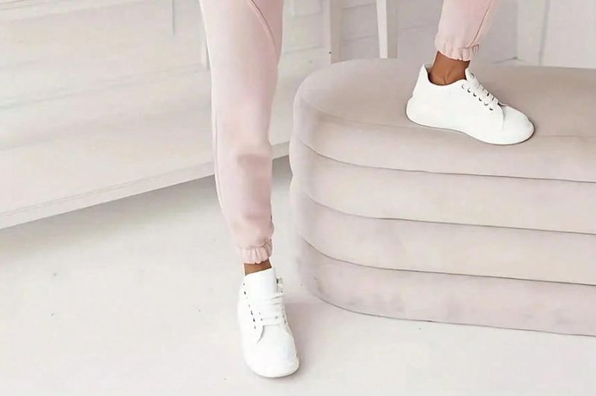 Half-Zip Plain Pullover & Elastic-Waist Harem Pants Set