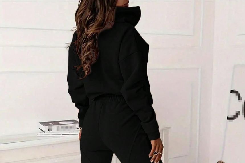 Half-Zip Plain Pullover & Elastic-Waist Harem Pants Set