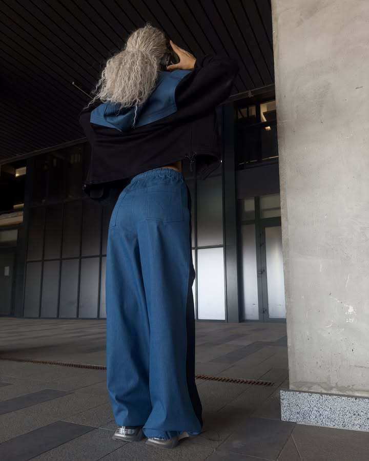 Two-Tone Zip-Up Hoodie & Button-Up Baggy Pants Set