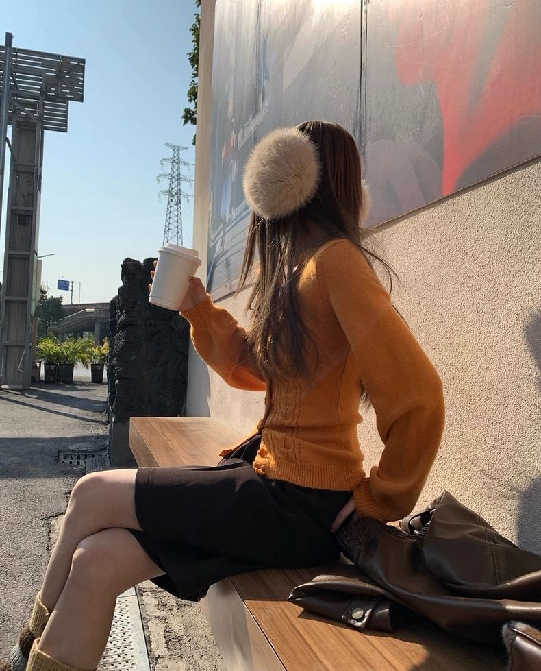 V-Neck Plain Pointelle Cable Knit Cardigan