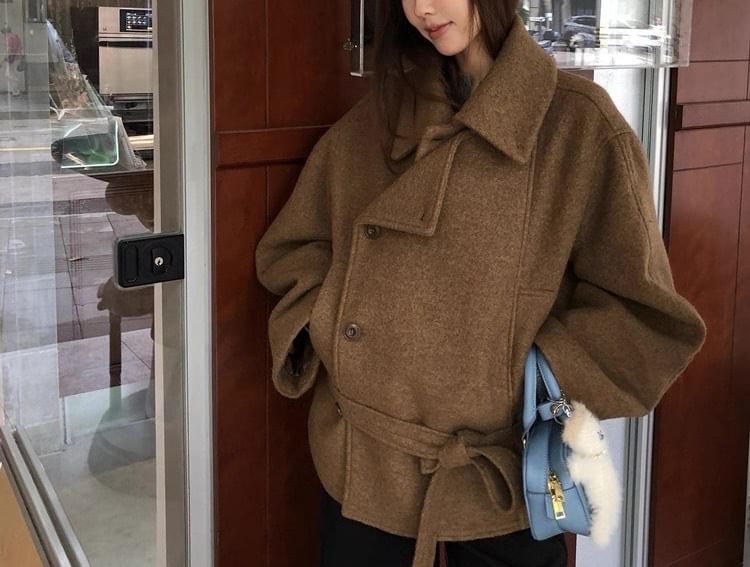 Collared Plain Double Breasted Jacket