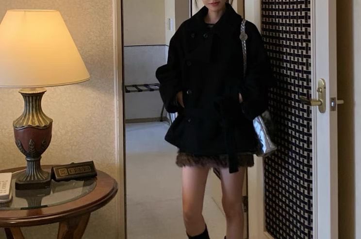 Collared Plain Double Breasted Jacket