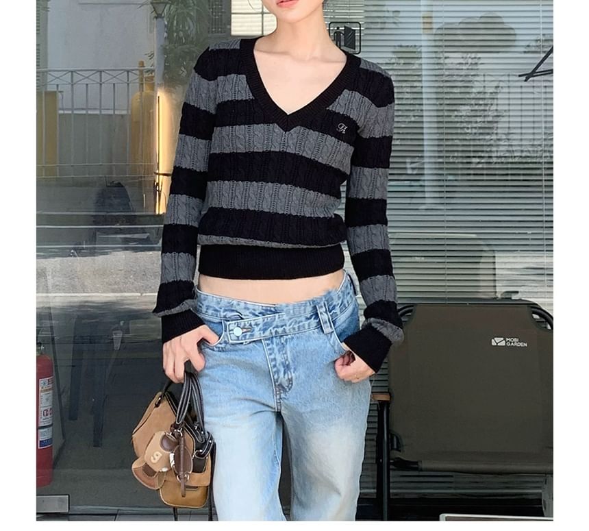 V-Neck Cable Knit Sweater
