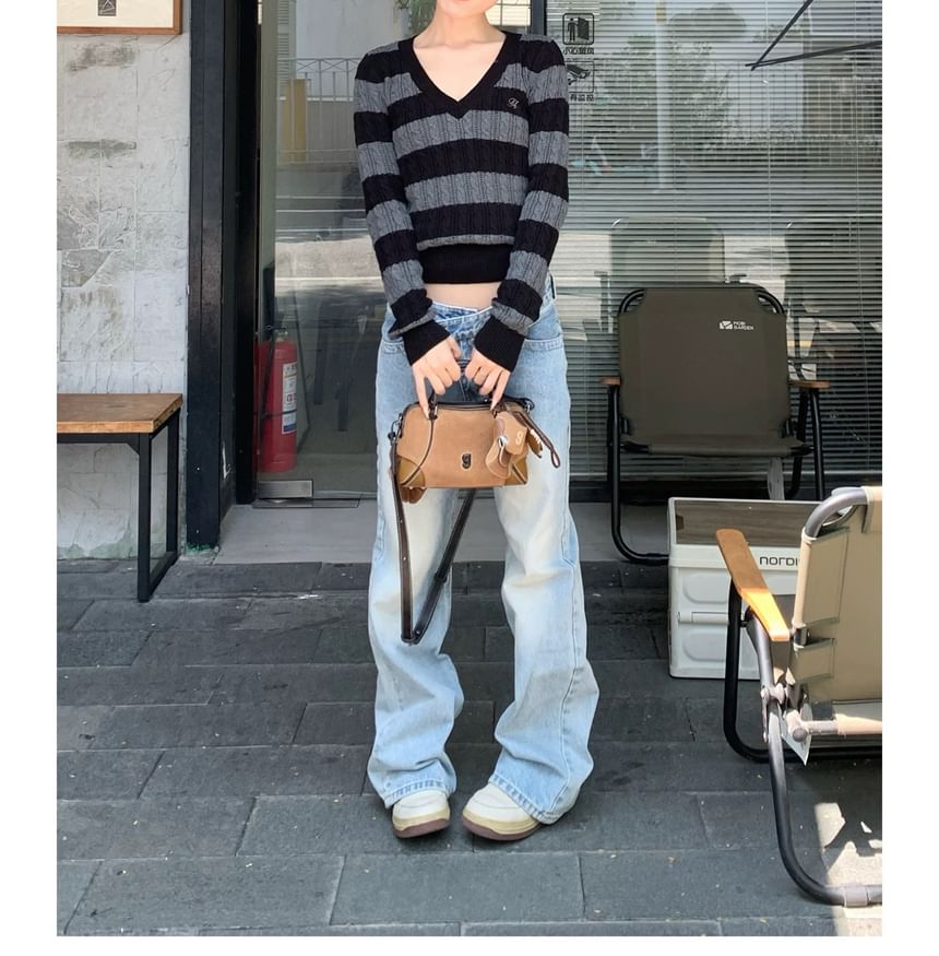 V-Neck Cable Knit Sweater