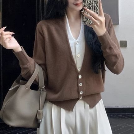 V-Neck Mock Two Piece Cardigan