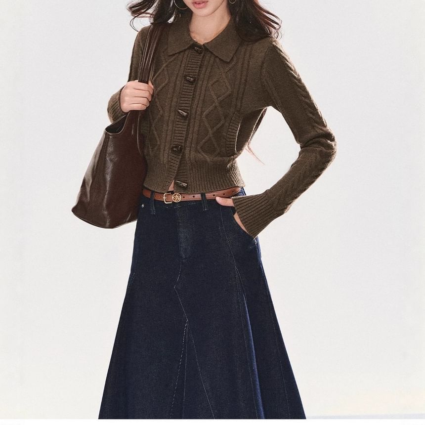 Faux Fur Collar Cable Knit Toggle Cardigan