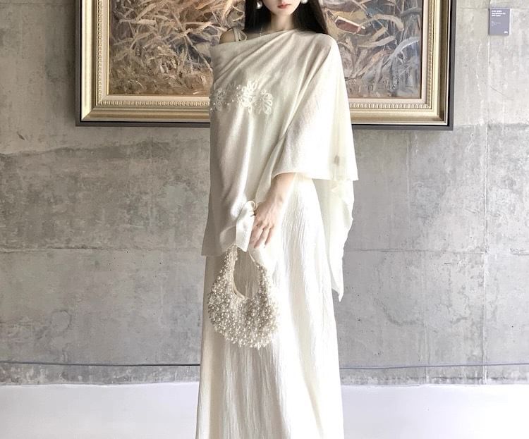 Tie Shoulder Plain Floral Applique Maxi A-Line Dress / Cape