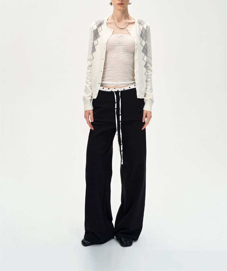 Round Neck Argyle Cardigan