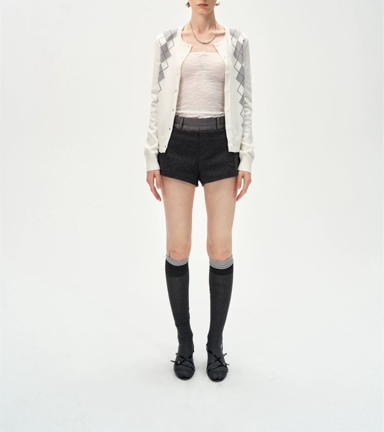 Round Neck Argyle Cardigan