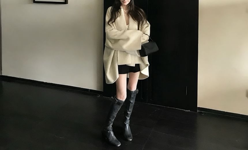 Collared Plain Open Front Coat