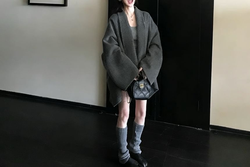 Collared Plain Open Front Coat