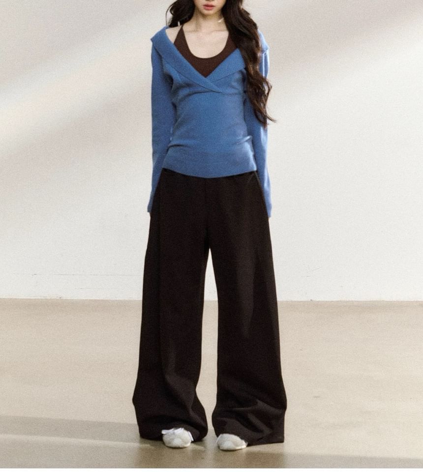 Shawl Collar Plain Sweater / Halter Plain Top