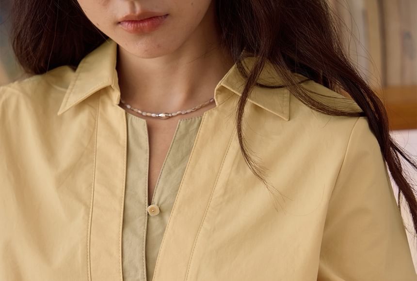Two-Tone Panelled Collared Long-Sleeve Shirt