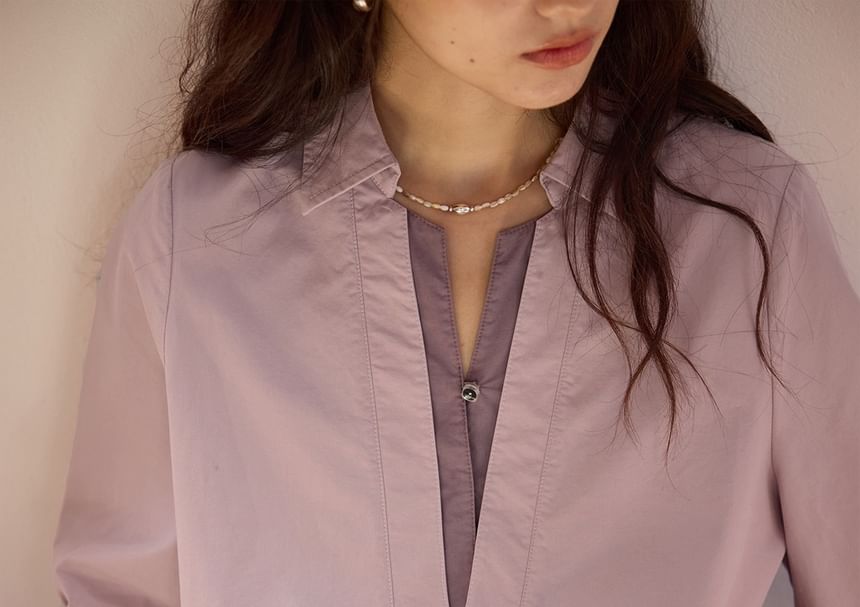 Two-Tone Panelled Collared Long-Sleeve Shirt
