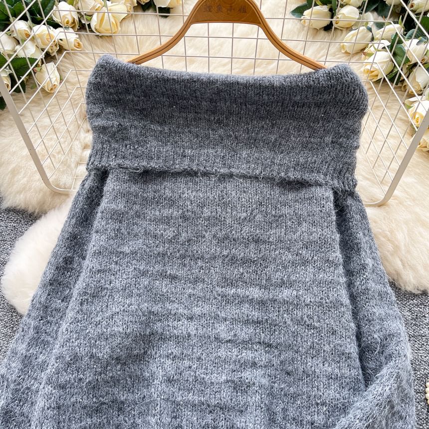Off-the-Shoulder Oversized Plain Sweater