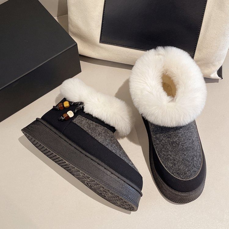 Platform Fluffy Panel Short Snow Boots