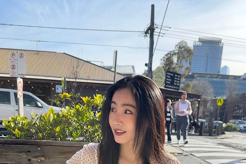 Dotted Mesh U-Neck Crop Top with Long Sleeves