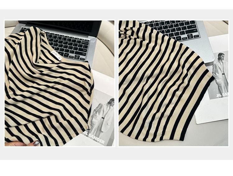 V-Neck Short-Sleeve Striped Top