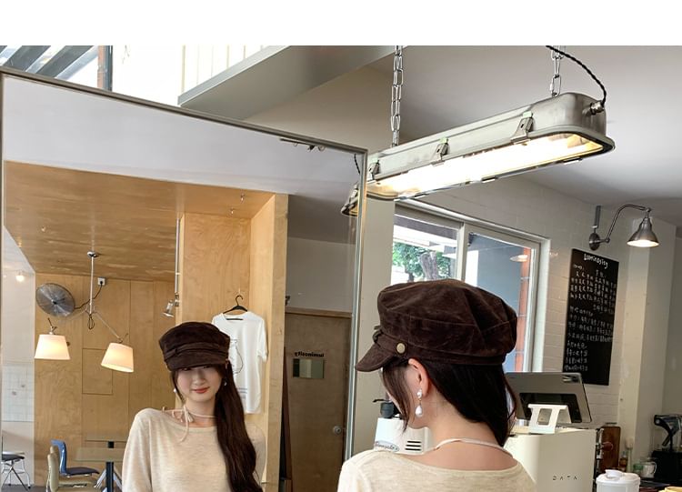 Round-Neck Long-Sleeve Plain Button-Slit Knit Top