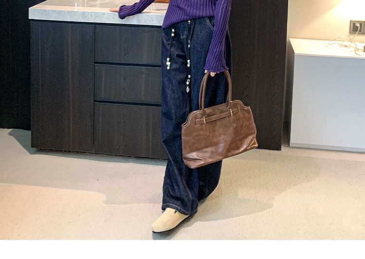 Round-Neck Long-Sleeve Plain Ribbed Knit Top