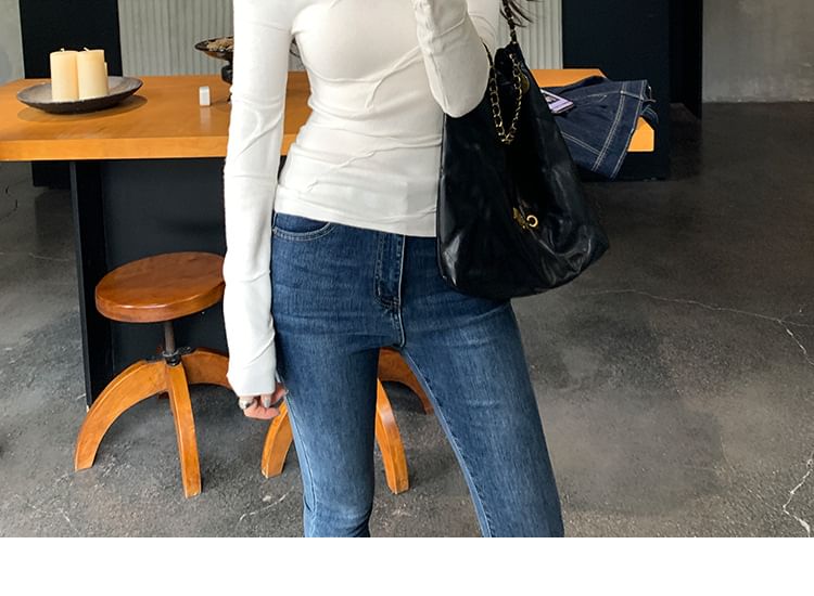 One-Shoulder Long-Sleeve Plain Top
