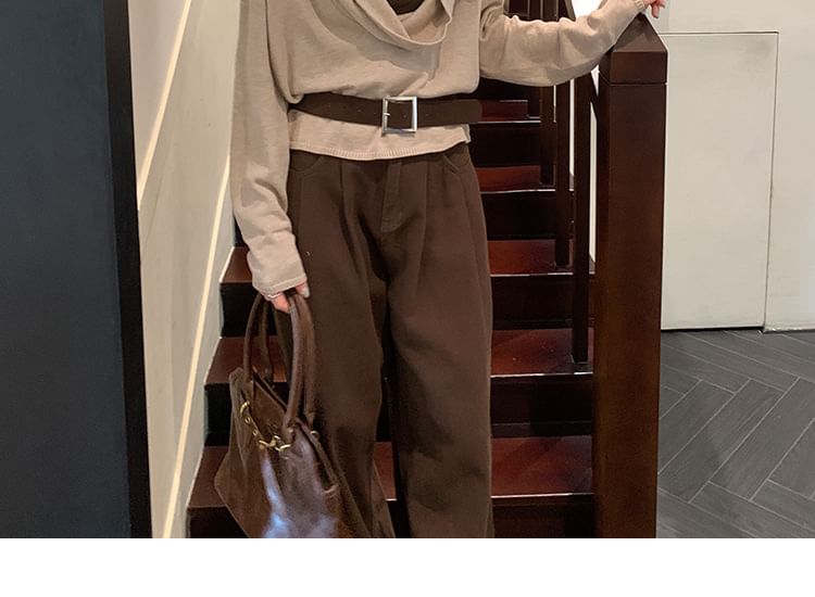 Cowl Neck Long Sleeve Solid Knit Top