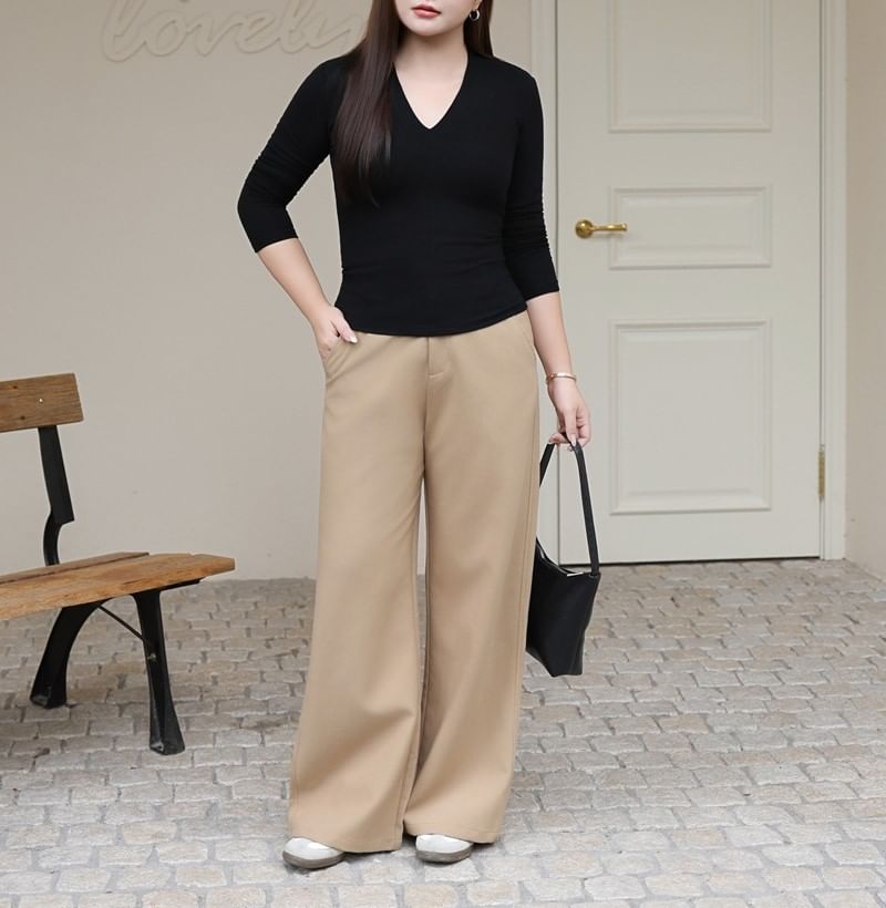 V-Neck Long Sleeve Solid T-Shirt