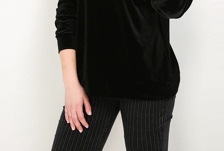 Velvet V-Neck Sweatshirt, Solid Color, Soft Texture, Relaxed Fit