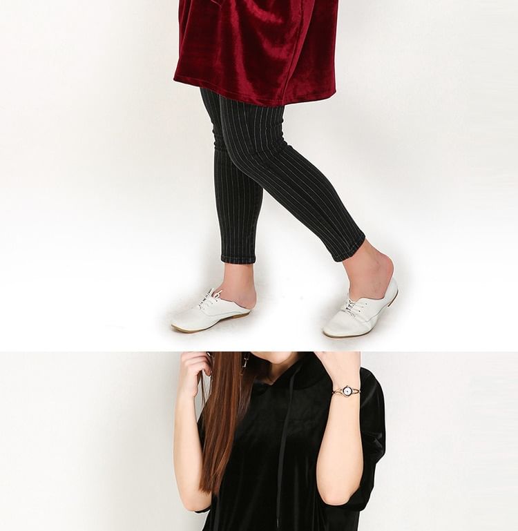 Short Sleeve Solid Velvet Long Hoodie