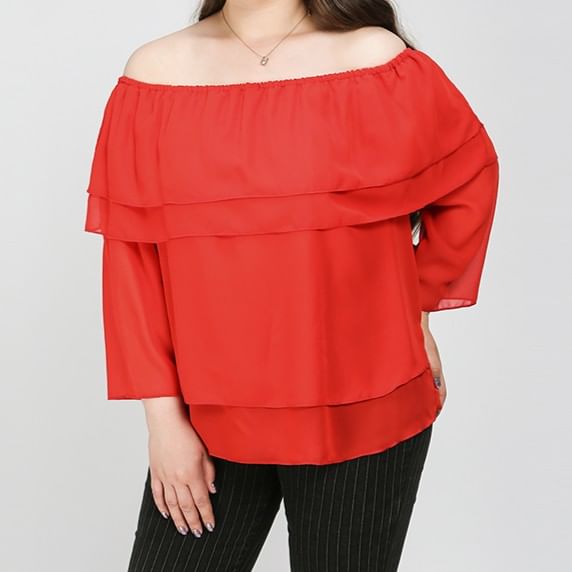 Bracelet Sleeve Off Shoulder Solid Ruffle Blouse