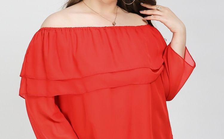 Bracelet Sleeve Off Shoulder Solid Ruffle Blouse