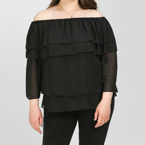 Bracelet Sleeve Off Shoulder Solid Ruffle Blouse