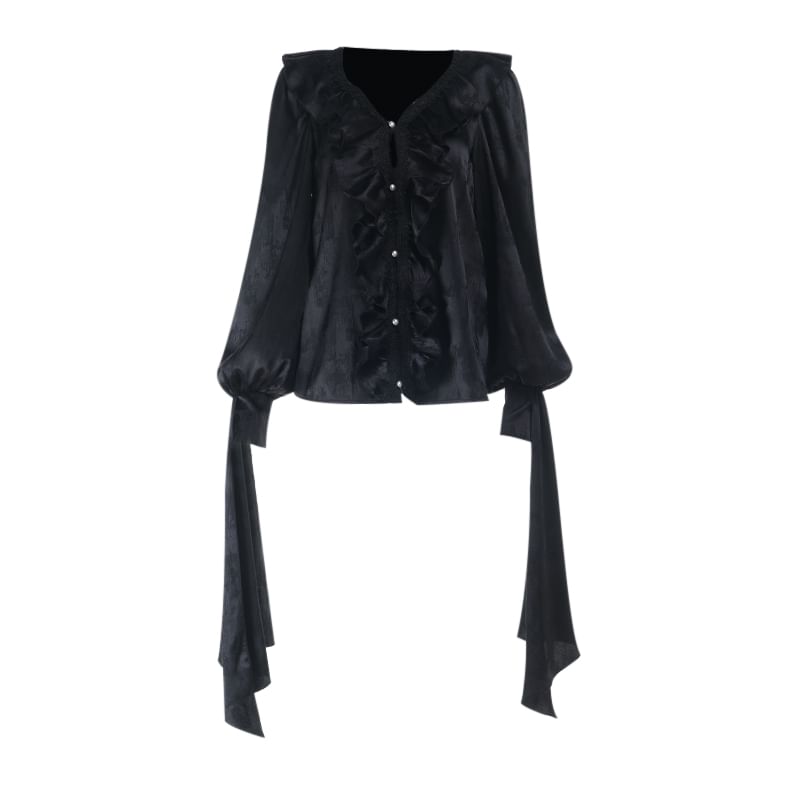 V-Neck Long Sleeve Cinched Solid Top & High Rise Asymmetric Mermaid Skirt