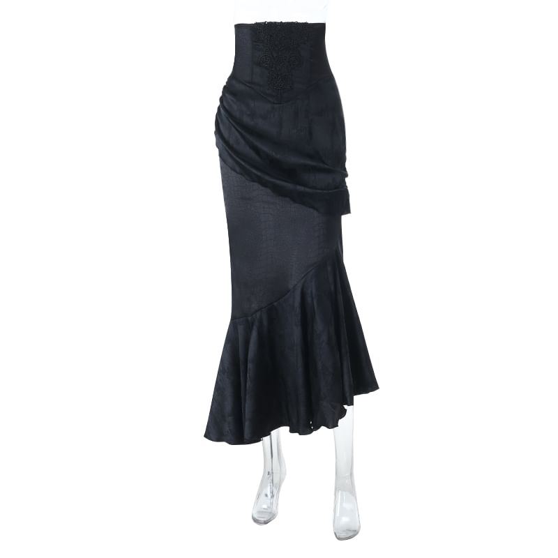V-Neck Long Sleeve Cinched Solid Top & High Rise Asymmetric Mermaid Skirt