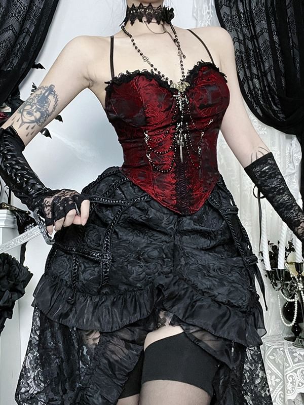 Lace Crop Corset Top & High Rise Lace Maxi Tiered Skirt